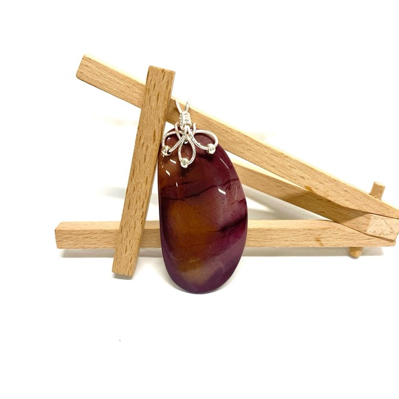 HANDMADE Mookaite Jasper Wire Wrapped Statement Pendant with SS Bead Accent - Picture 7 of 8
